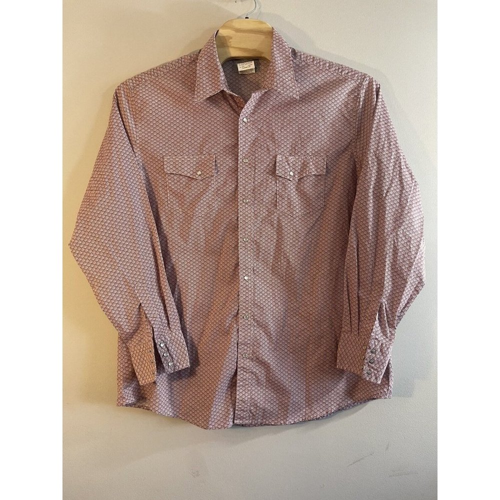 Wrangler Wrancher Pearl Snap Shirt Mens 2XT Red Geometric Long Sleeve‎ Western